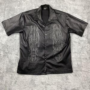 Vtg Third Rail Shirt Men Large Black Flames Faux Leather Fabric Made in USA